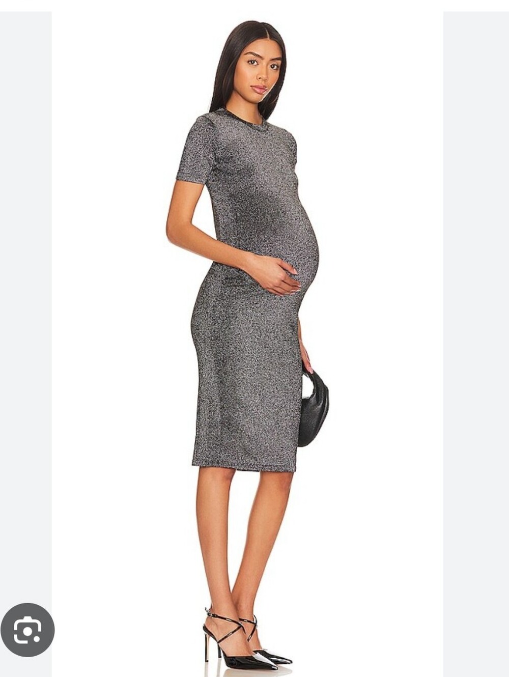 HATCH Metallic Eliza Dress Maternity Midi Short Sleeve Stretch Womens Size 0